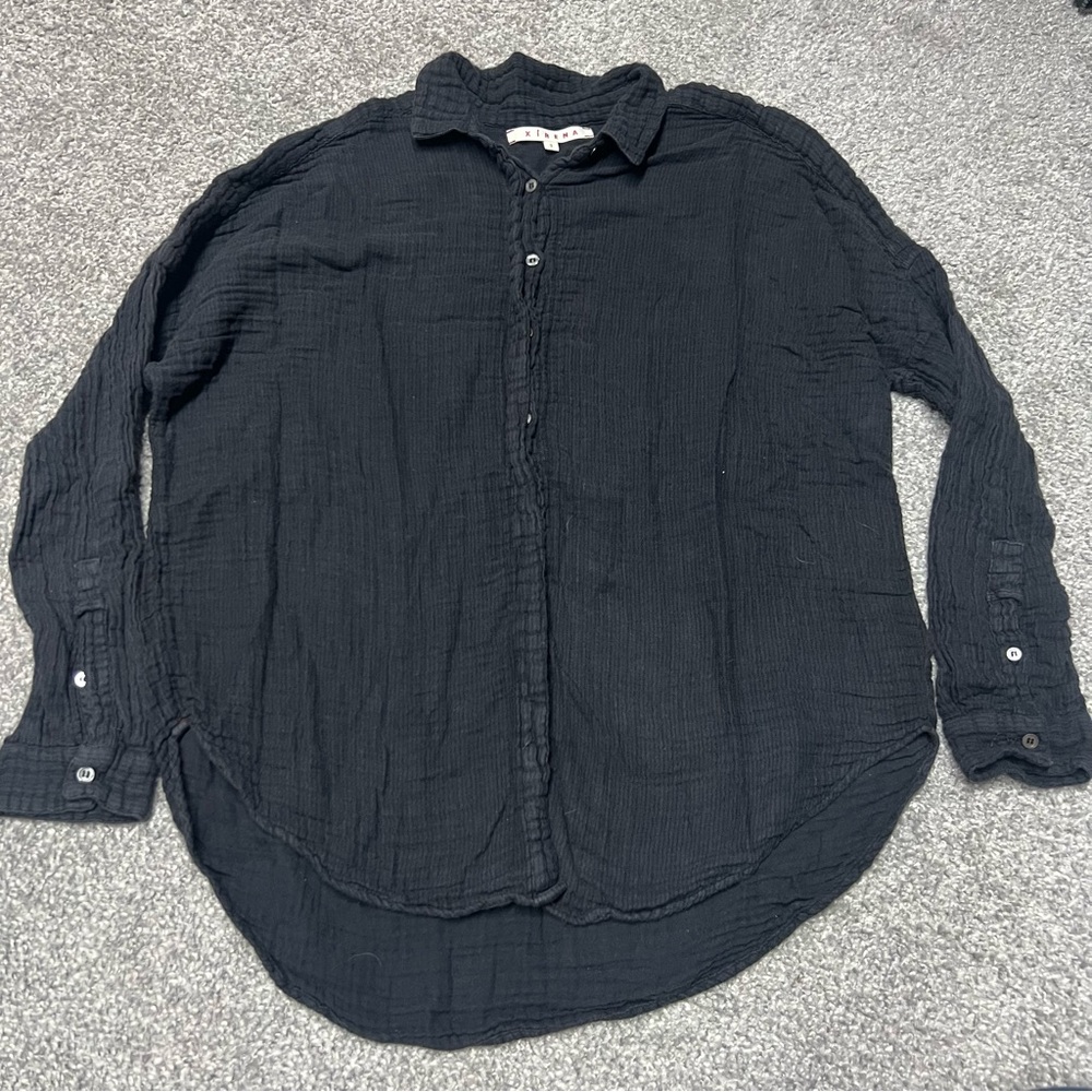 Xirena Top Womens Small Gauze Faded Black Long Sleeve Button Front Cotton